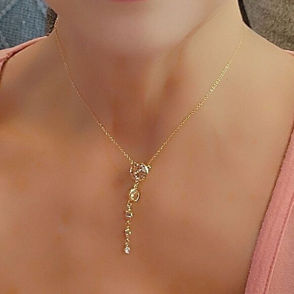 #Touchstone Crystal Golden Splash Pad Pendant Necklace 15" to 18" Discontinued - Picture 5 of 6